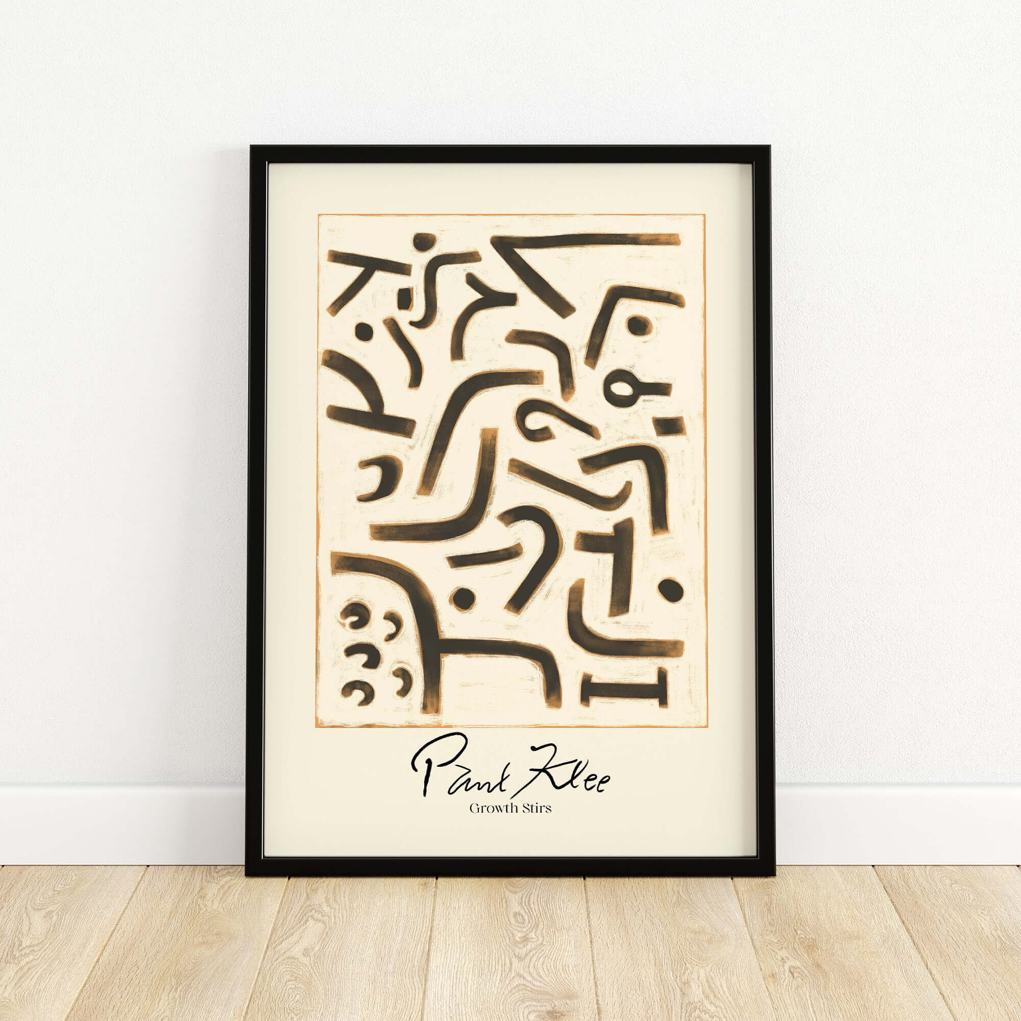 Paul Klee Growth Stirs Abstract Art Print Modern Poster Wall Decor displayed in a black frame on a white wall.
