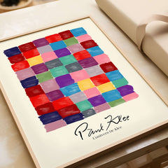 Paul Klee L univers De Klee Colorful Squares Abstract Grid Poster Art Print displayed in a modern frame with vibrant colors.