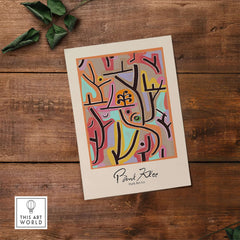 Paul Klee Park Bei Lu Colorful Abstract Landscape Poster Art Print featuring vibrant colors and abstract shapes on wood background.