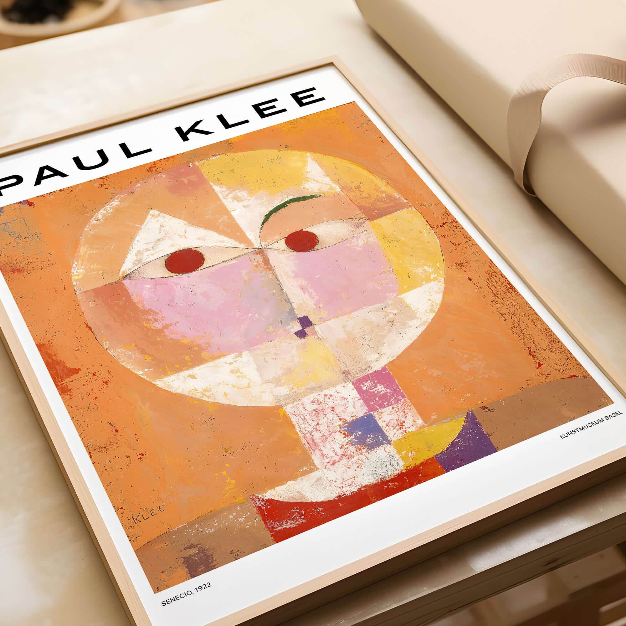 Paul Klee Senecio Head of Man Abstract Portrait Poster Art Print showcasing geometric shapes and warm colors.