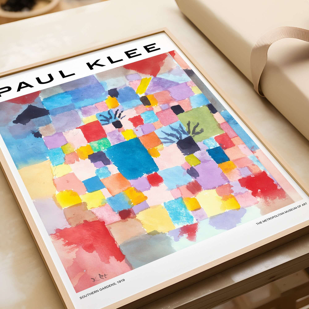 Paul Klee Southern Gardens Abstract Landscape Colorful Poster Art Print featuring vibrant watercolor squares and stylized motifs.