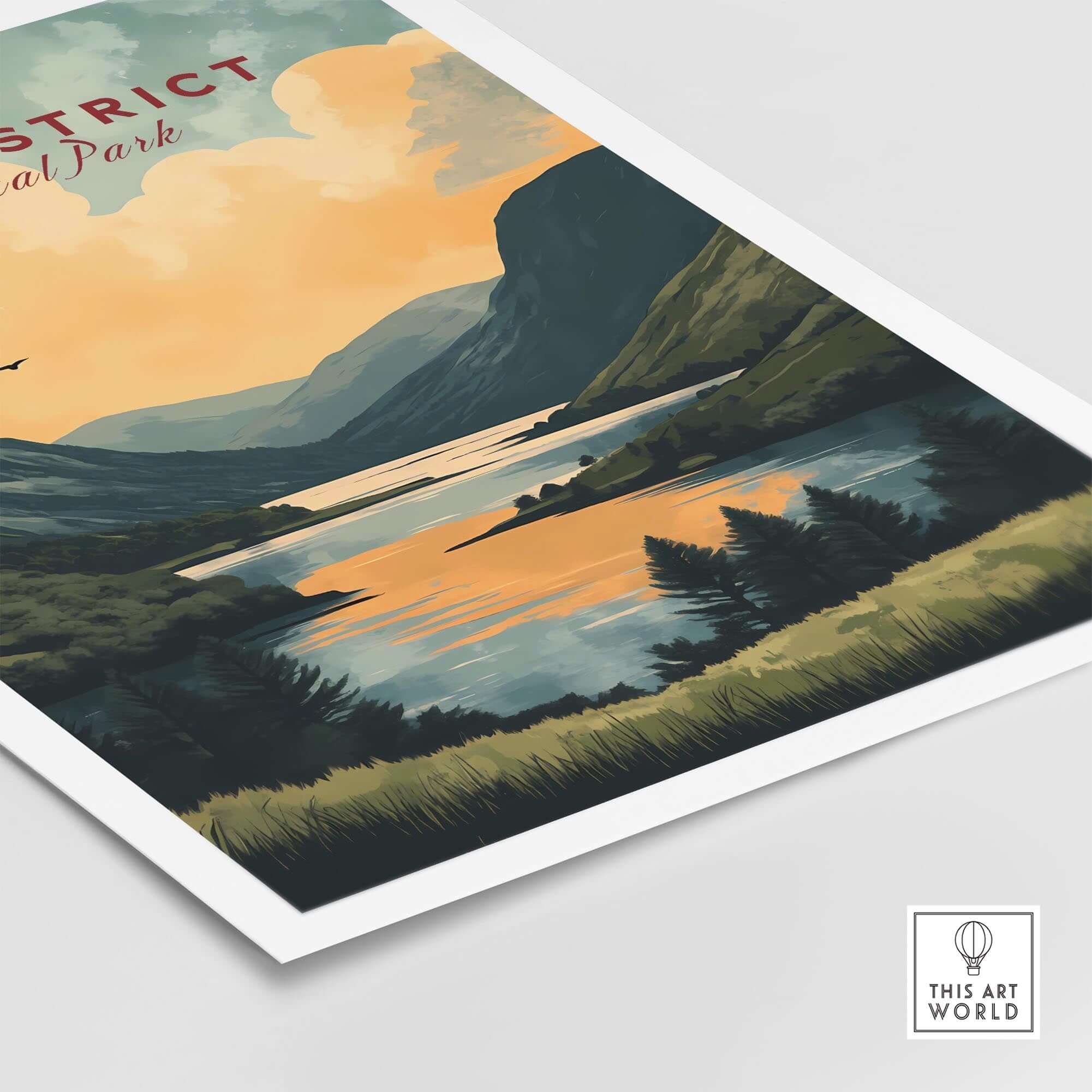 Peak District National Park Wall Art featuring serene landscape and sunset colors.