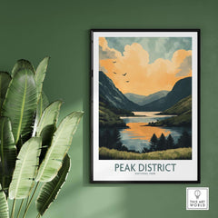 Peak District National Park Wall Art Print showcasing stunning landscape with mountains and sunset.