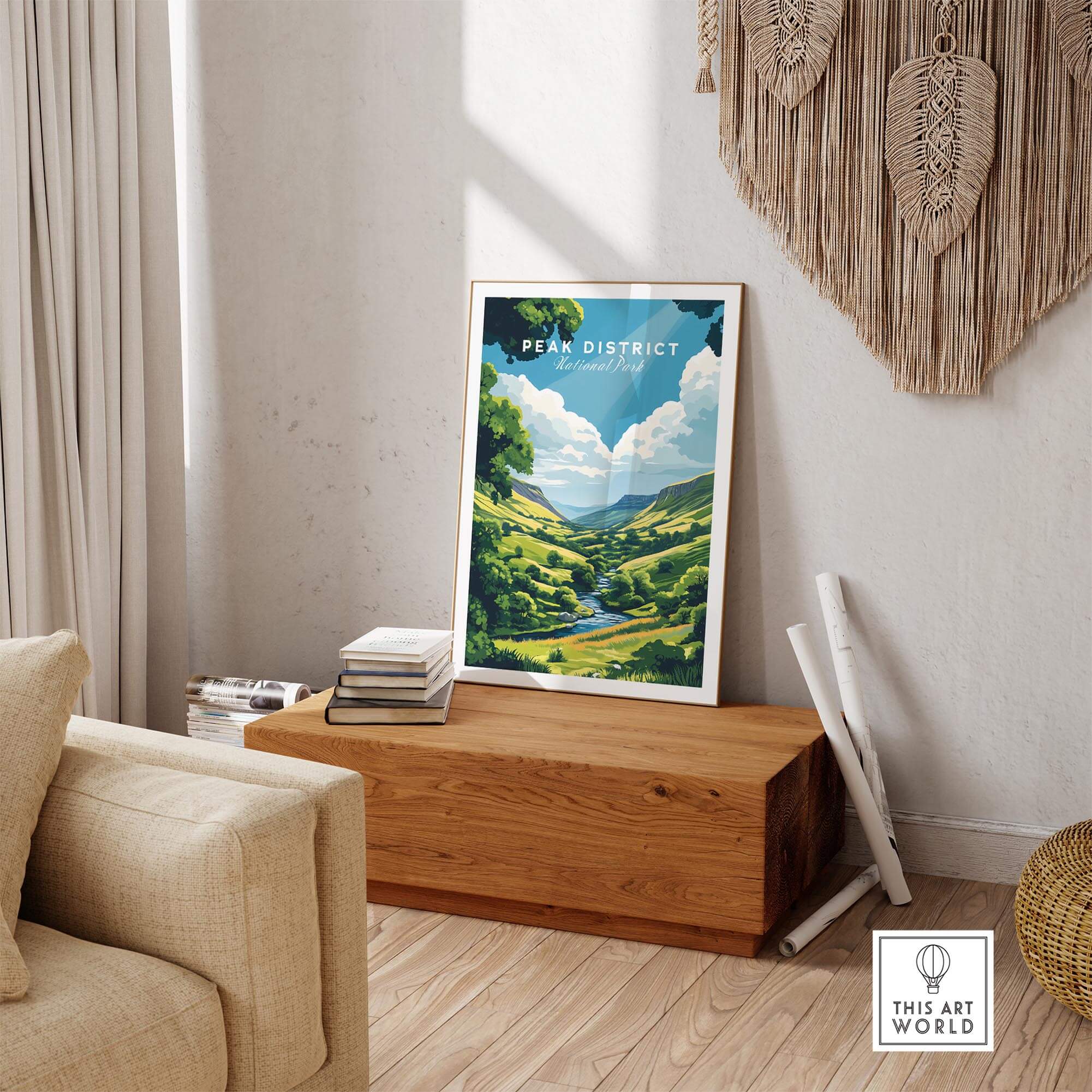 Peak District Travel Print showcasing vibrant colors and breathtaking views of the countryside.