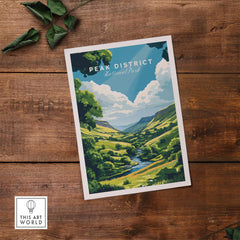 Peak District Travel Print showcasing vibrant landscape and serene countryside views of the Peak District National Park.