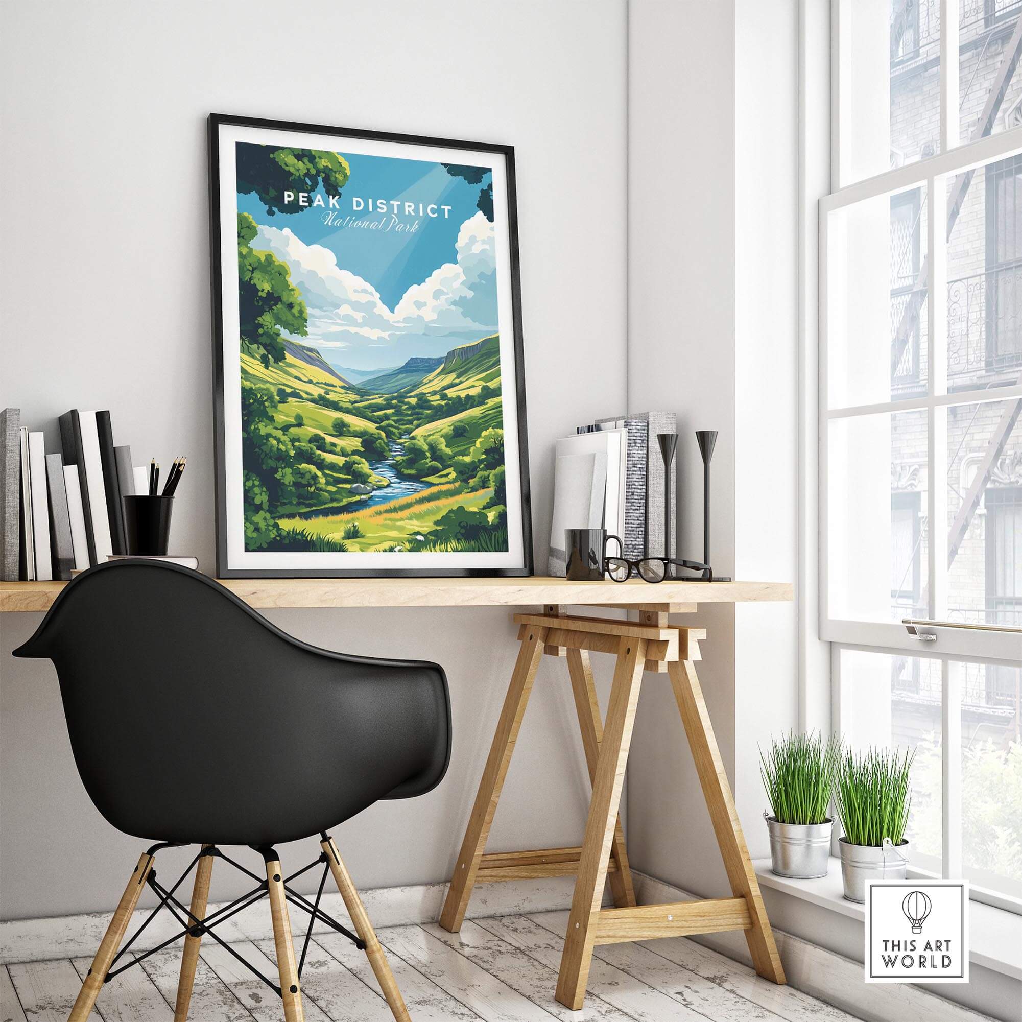 Peak District Travel Print featuring vibrant colors and breathtaking views of the peaceful countryside.