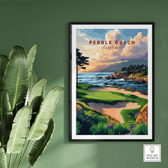 Pebble Beach Golf Links Poster - California Coastal Golf Course Wall Art showcasing coastal cliffs and fairways.