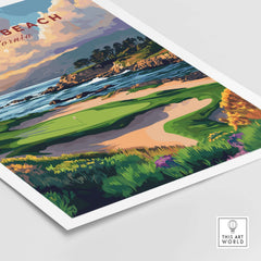 Pebble Beach Golf Links Poster - California Coastal Golf Course Wall Art featuring stunning coastal scenery and vibrant golf course details.