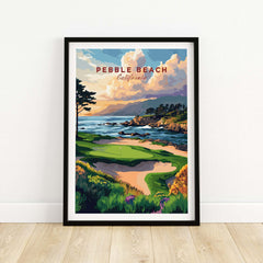 Pebble Beach Golf Links Poster - California Coastal Golf Course Wall Art showcasing stunning coastal scenery.