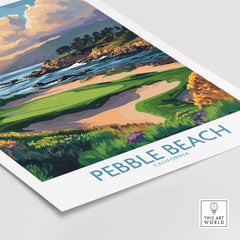 Pebble Beach Print California - Iconic Golf Poster capturing stunning coastal views and lush fairways of the legendary golf course.