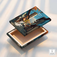 Peja Canvas Print | Balkan City Wall Art featuring an open box showcasing vibrant Peja architecture.