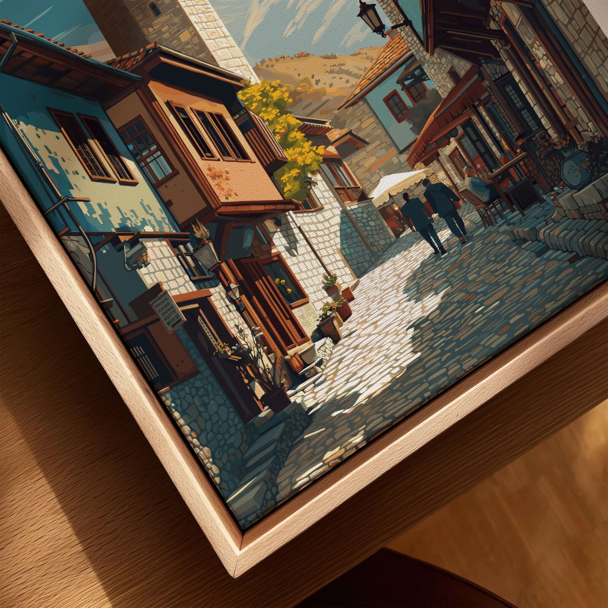 Peja Canvas Print | Balkan City Wall Art depicting a vibrant cobblestone street in a historic Balkan town.