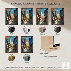 Peja Canvas Print | Balkan City Wall Art framed color options including Black, White, Natural, Brown, Gold, and Silver.