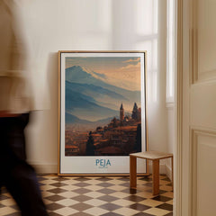 Peja Kosovo Mountain Town Art Print | Rugova Valley Panorama Poster displayed in a stylish home interior.