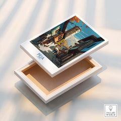 Peja Kosovo Old Town Street Art Print | Historic Tower View Poster displayed on a decorative box with elegant design.