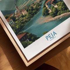 Peja Kosovo River Valley Art Print | Mountain Town Scenery Poster showcasing tranquil river and vibrant scenery.