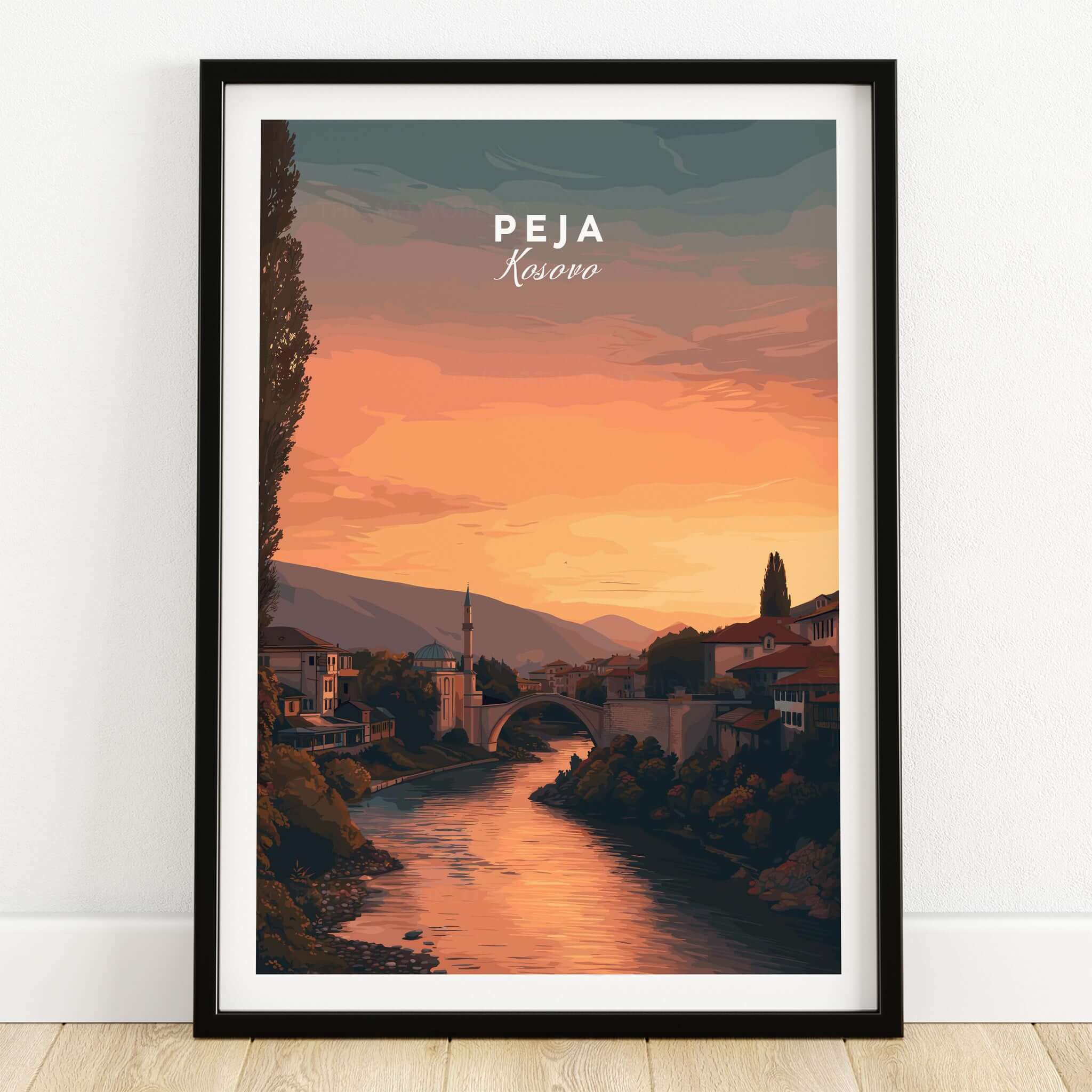 Peja Lumëbardhi River Twilight Canvas Print | Kosovo City Wall Decor