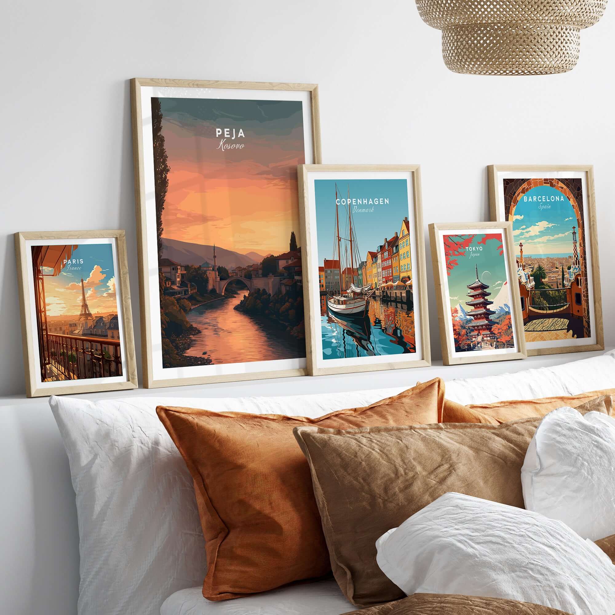 Peja Lumëbardhi River Twilight Canvas Print | Kosovo City Wall Decor displayed in a cozy interior arrangement.