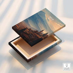 Peja Red Rooftops and Snow Mountain Canvas Print | Balkan Travel Decor art box with landscape design