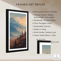 Peja Red Rooftops and Snow Mountain Canvas Print | Balkan Travel Decor framed art print with mountain and village design.