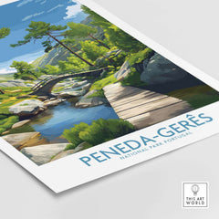 Peneda-Gerês Portugal Art Print | National Park Nature Poster featuring a scenic landscape and wooden bridge.