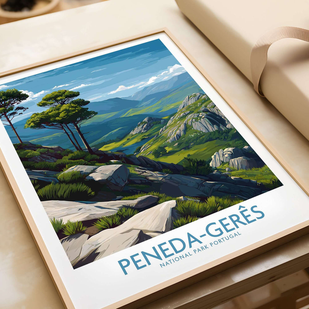 Peneda-Gerês Portugal Art Print | Rocky Landscape Poster featuring scenic rocky mountains and greenery.