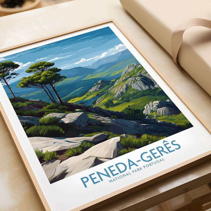 Peneda-Gerês Portugal Art Print | Rocky Landscape Poster featuring scenic rocky mountains and greenery.