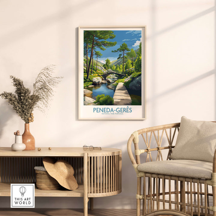 Peneda-Gerês Portugal Art Print | National Park Nature Poster hanging in a modern interior with natural decor.