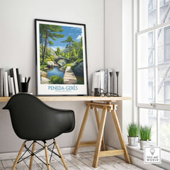 Peneda-Gerês Portugal Art Print | National Park Nature Poster displayed in a stylish home office setting.