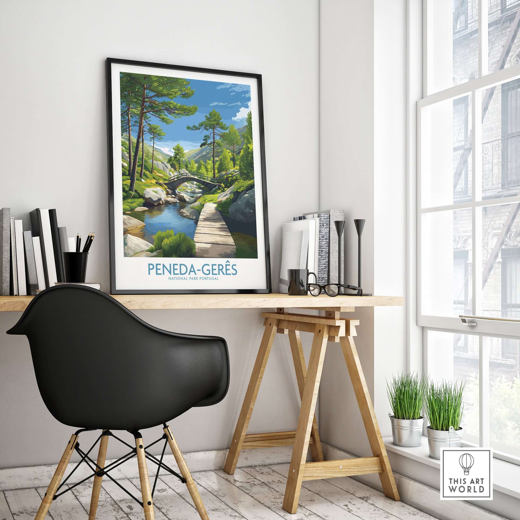 Peneda-Gerês Portugal Art Print | National Park Nature Poster displayed in a stylish home office setting.