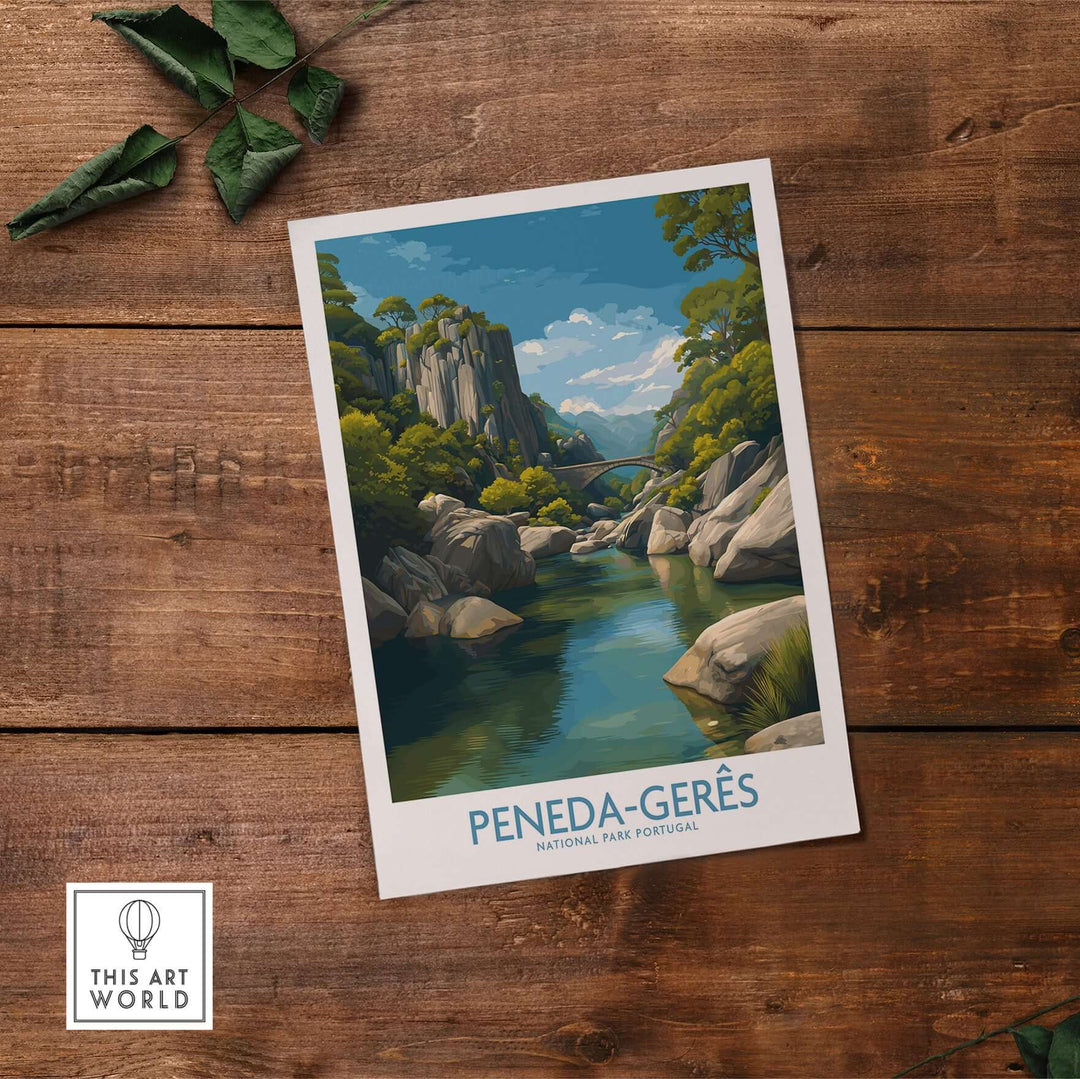 Peneda-Gerês Portugal Art Print | River Valley Landscape Poster depicting serene river and lush greenery.