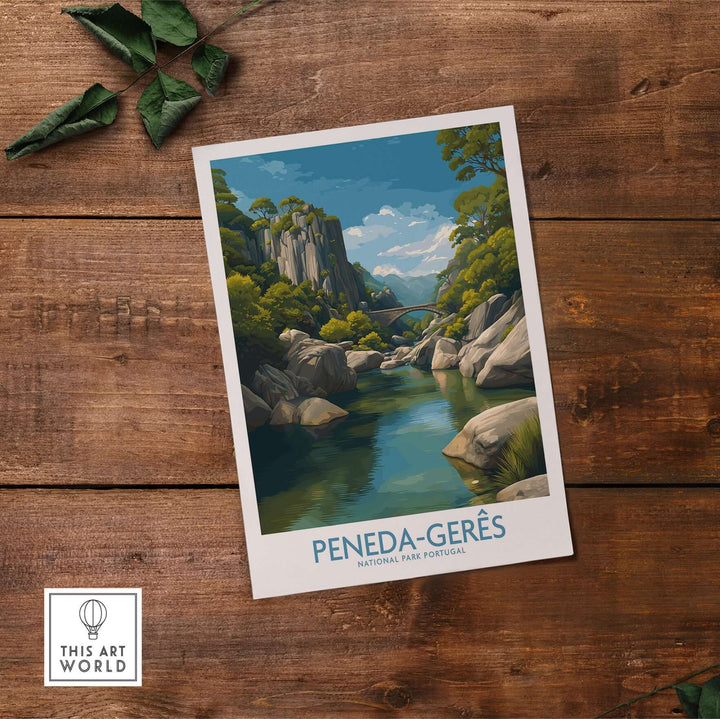 Peneda-Gerês Portugal Art Print | River Valley Landscape Poster depicting serene river and lush greenery.
