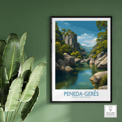 Peneda-Gerês Portugal Art Print | River Valley Landscape Poster displayed in a stylish interior setting with greenery.