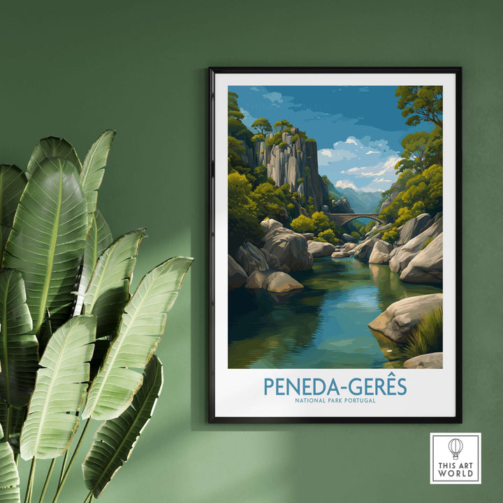 Peneda-Gerês Portugal Art Print | River Valley Landscape Poster showcasing serene river and vibrant greenery.