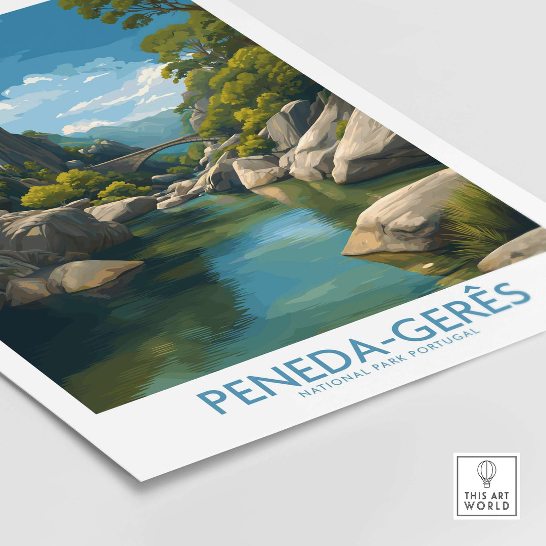 Peneda-Gerês Portugal Art Print | River Valley Landscape Poster featuring lush greenery and serene river reflections.