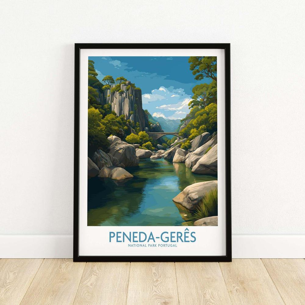 Peneda-Gerês Portugal Art Print | River Valley Landscape Poster featuring a river and cliffs in a serene nature scene.