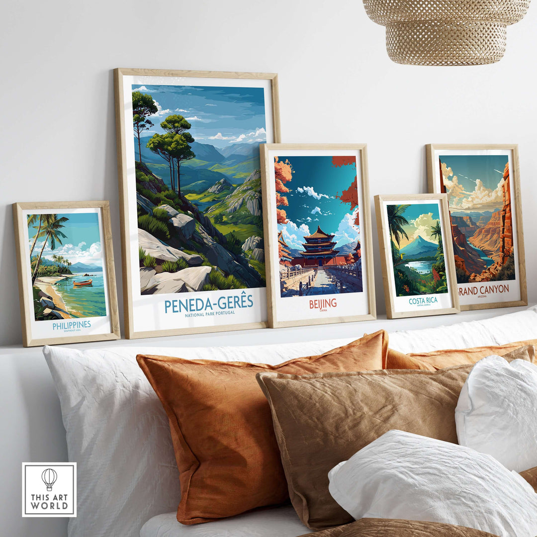 Peneda-Gerês Portugal Art Print | Rocky Landscape Poster displayed on a wall with other travel-themed art prints.
