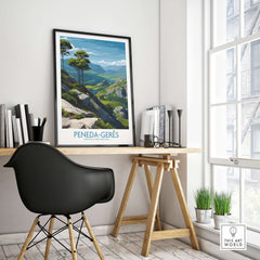 Peneda-Gerês Portugal Art Print | Rocky Landscape Poster displayed in a stylish room with a desk and chair.