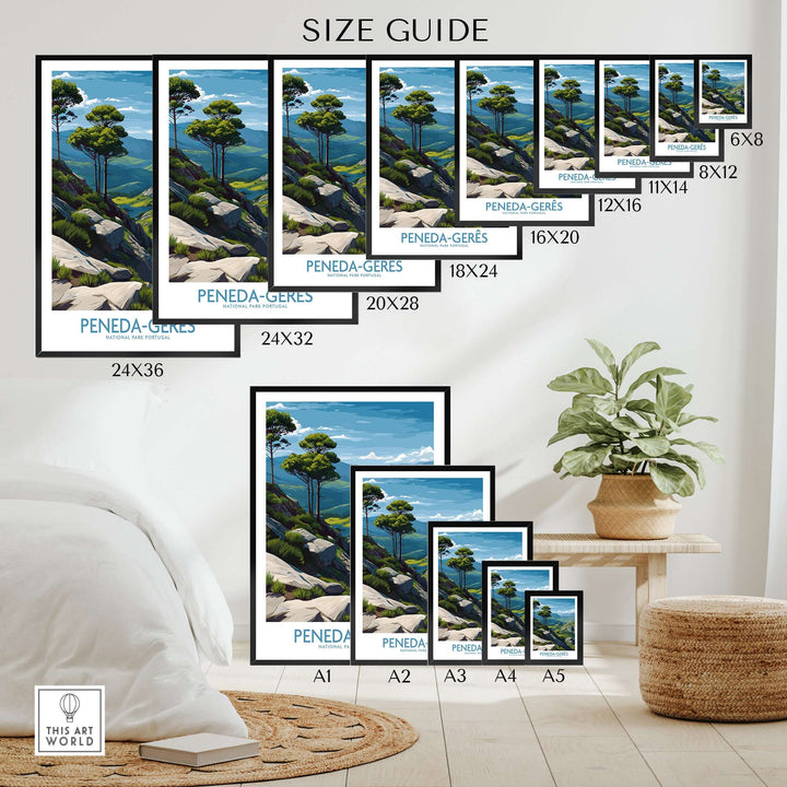 Peneda-Gerês Portugal Art Print | Rocky Landscape Poster size guide showcasing sizes for artwork.