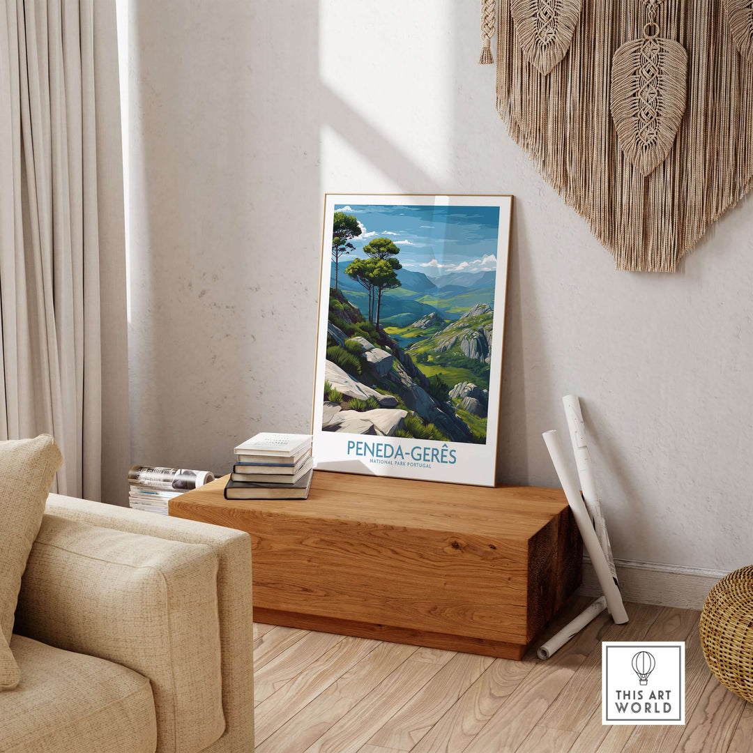 Peneda-Gerês Portugal Art Print | Rocky Landscape Poster displayed in a cozy living room with natural decor.