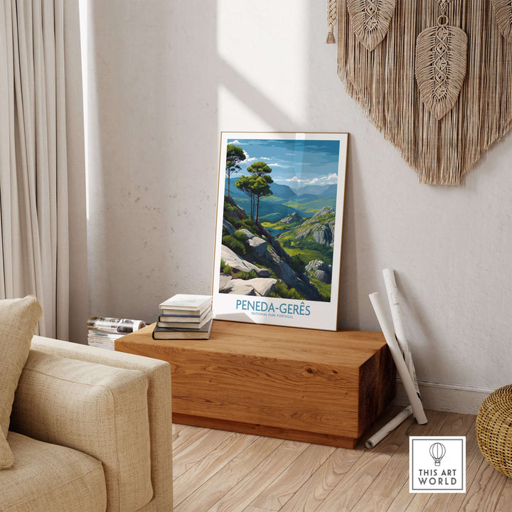 Peneda-Gerês Portugal Art Print | Rocky Landscape Poster displayed in a cozy living room with natural decor.