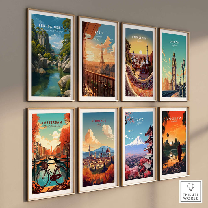 Peneda-Gerês Portugal Print | Mountain Park Wall Decor displayed among other city prints on a gallery wall.