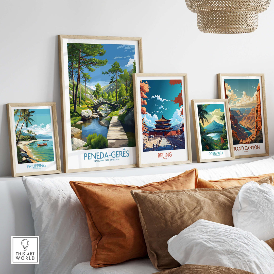 Peneda-Gerês Portugal Art Print | National Park Nature Poster displayed among other travel art prints on a stylish wall.