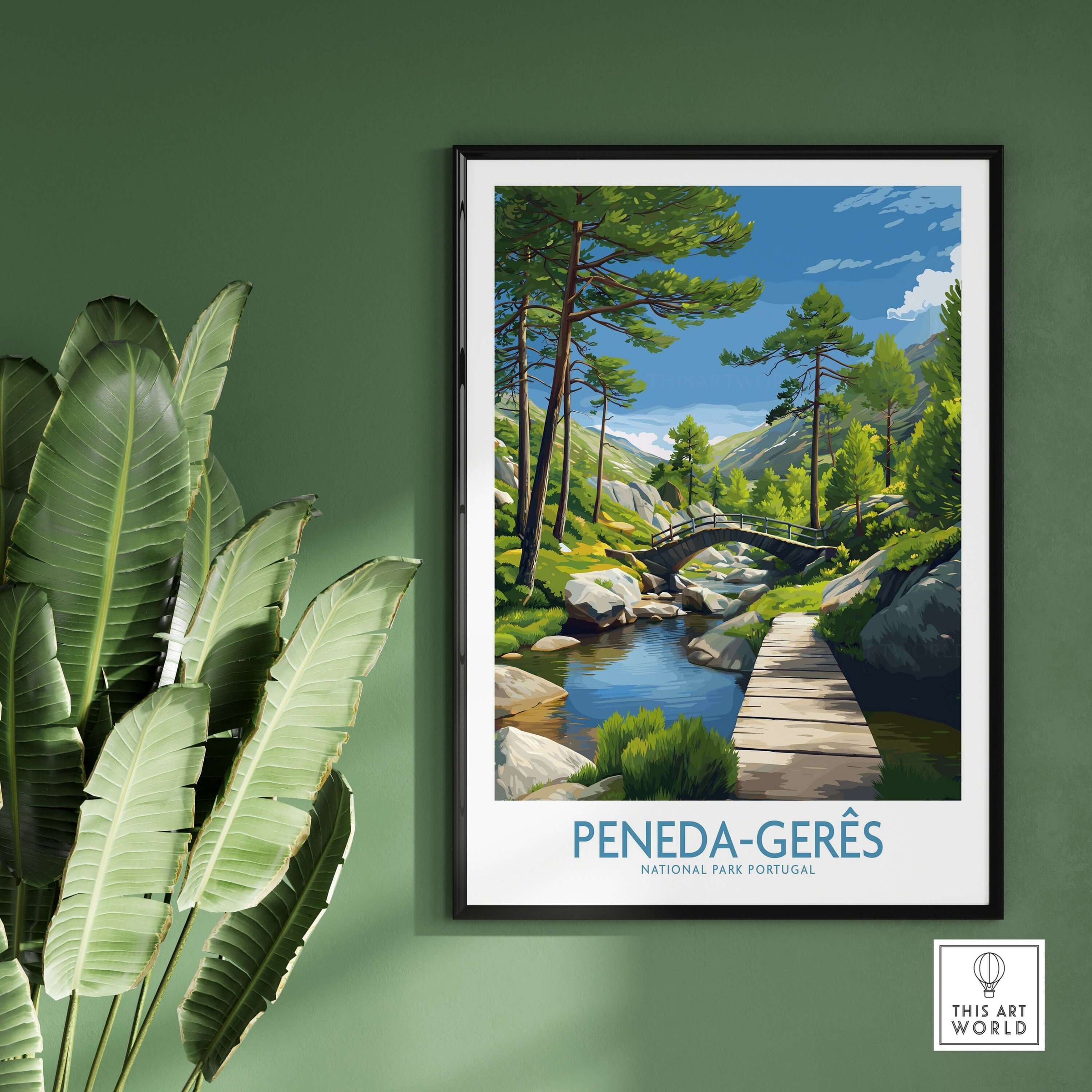 Peneda-Gerês Portugal Art Print | National Park Nature Poster displayed in a room with greenery and natural light.