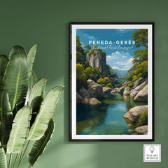 Peneda-Gerês Portugal Print | Mountain Park Wall Decor featuring lush greenery and a serene river.