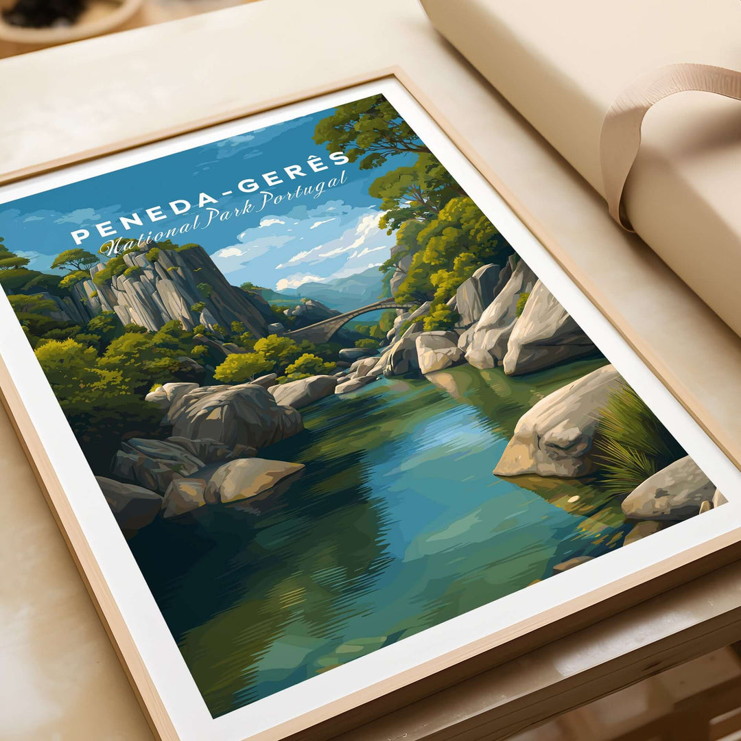 Peneda-Gerês Portugal Print | Mountain Park Wall Decor featuring lush greenery and a tranquil river scene.