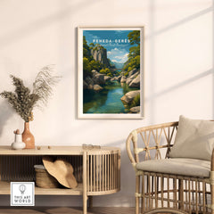 Peneda-Gerês Portugal Print | Mountain Park Wall Decor displayed in a stylish interior setting with wicker chair.