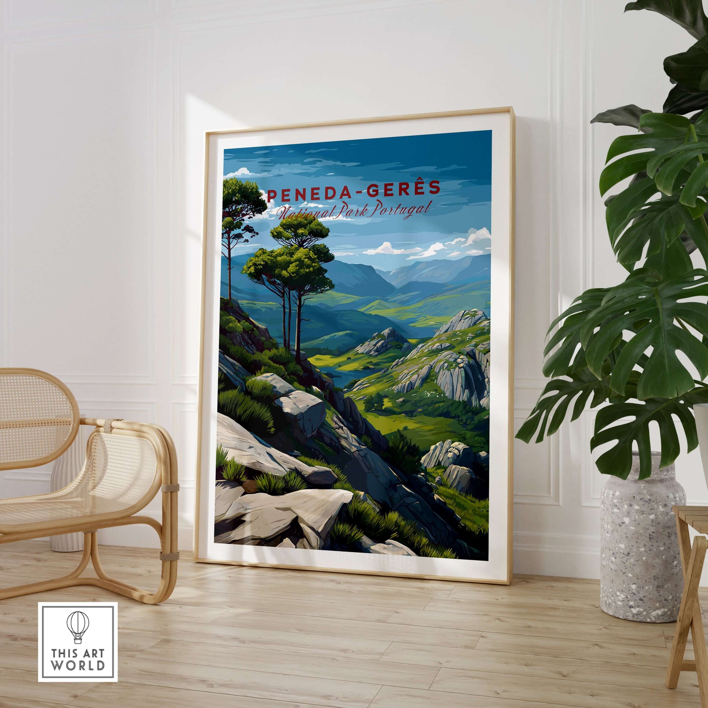 Peneda-Gerês Portugal Serra do Gerês View Print | Nature Park Wall Decor framed in a modern interior setting.