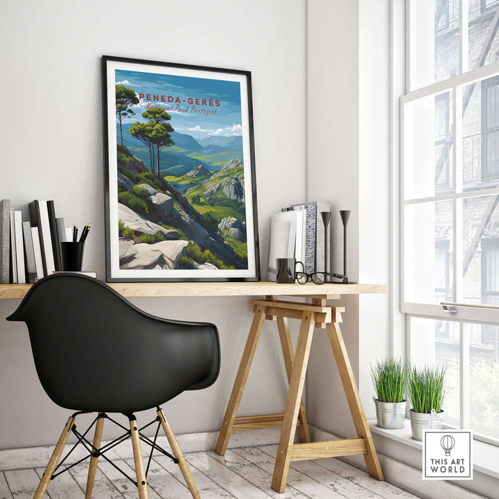 Peneda-Gerês Portugal Serra do Gerês View Print | Nature Park Wall Decor showcased in a modern office setting.