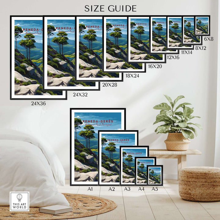 Peneda-Gerês Portugal Serra do Gerês View Print | Nature Park Wall Decor size guide with various frame options.